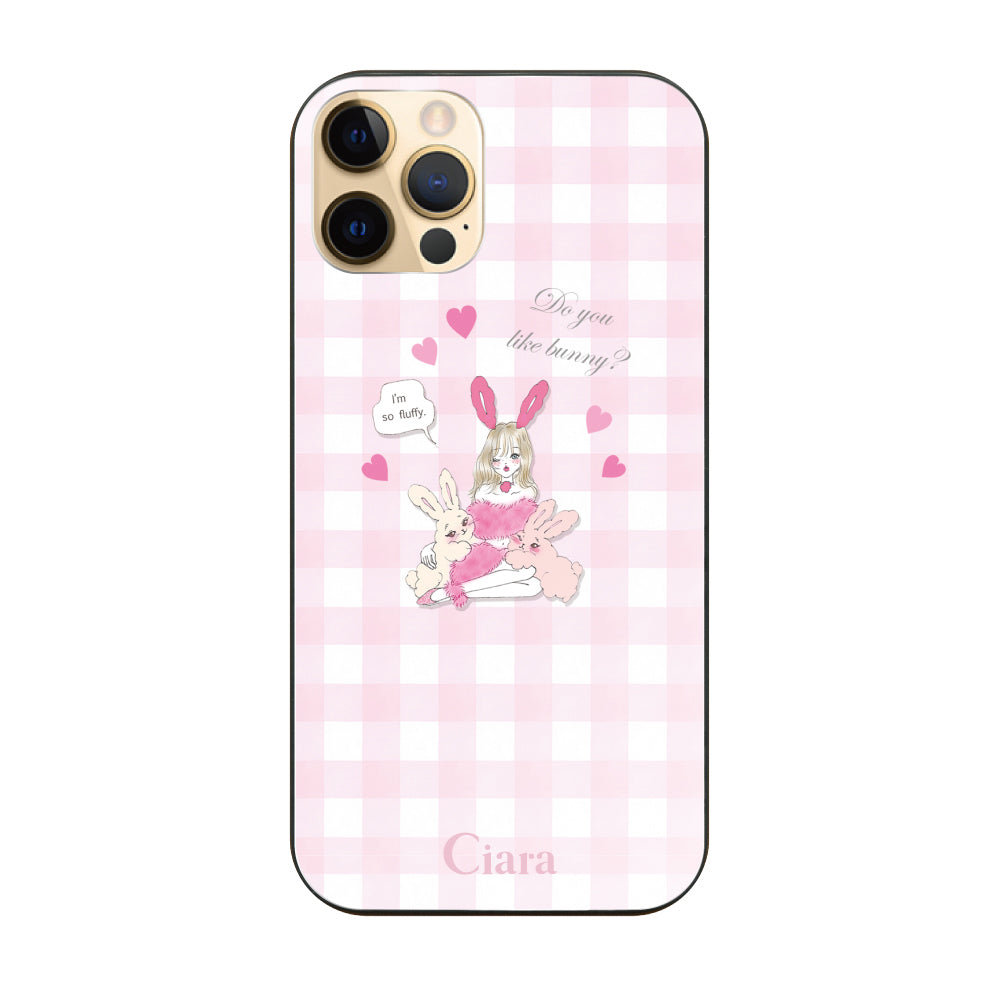 iPhone11Pro ガラス 強化ガラスケース バニーガール ピンクチェック