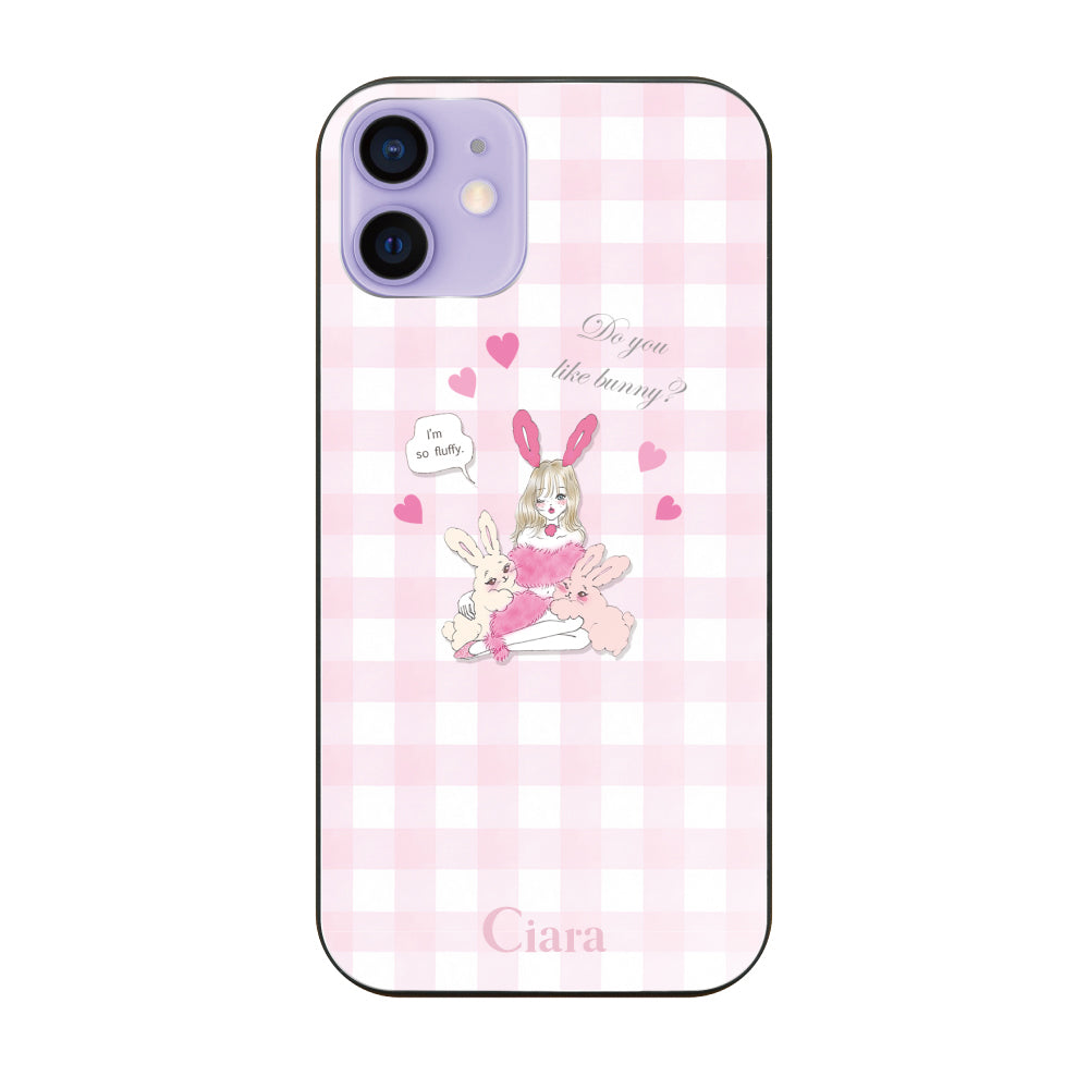 iPhone12/12Pro ガラス 強化ガラスケース バニーガール ピンクチェック
