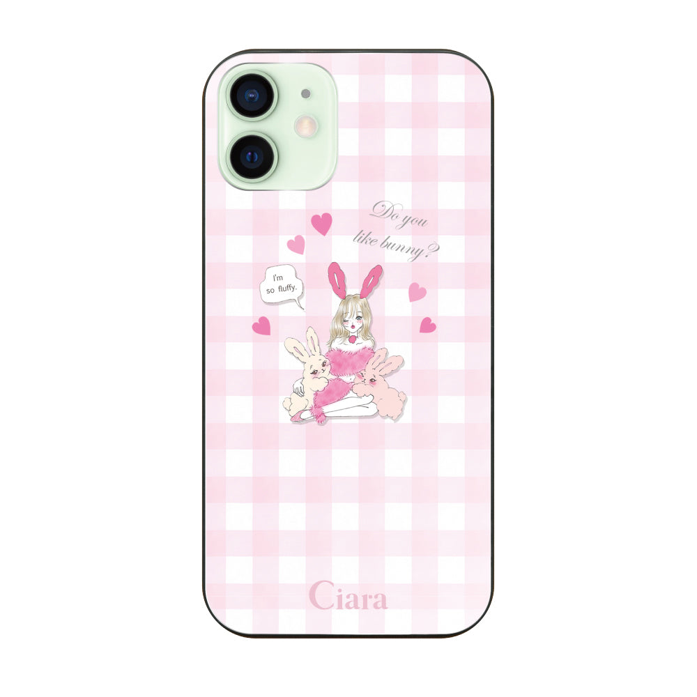 iPhone12mini ガラス 強化ガラスケース バニーガール ピンクチェック