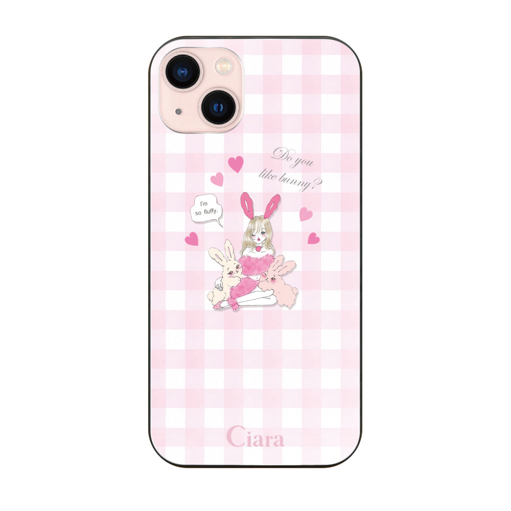 iPhone13 ガラス 強化ガラスケース バニーガール ピンクチェック