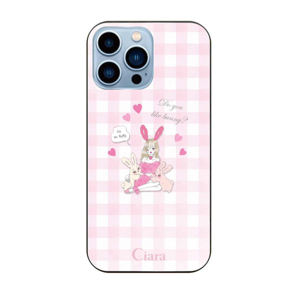 iPhone13ProMax ガラス 強化ガラスケース バニーガール ピンクチェック