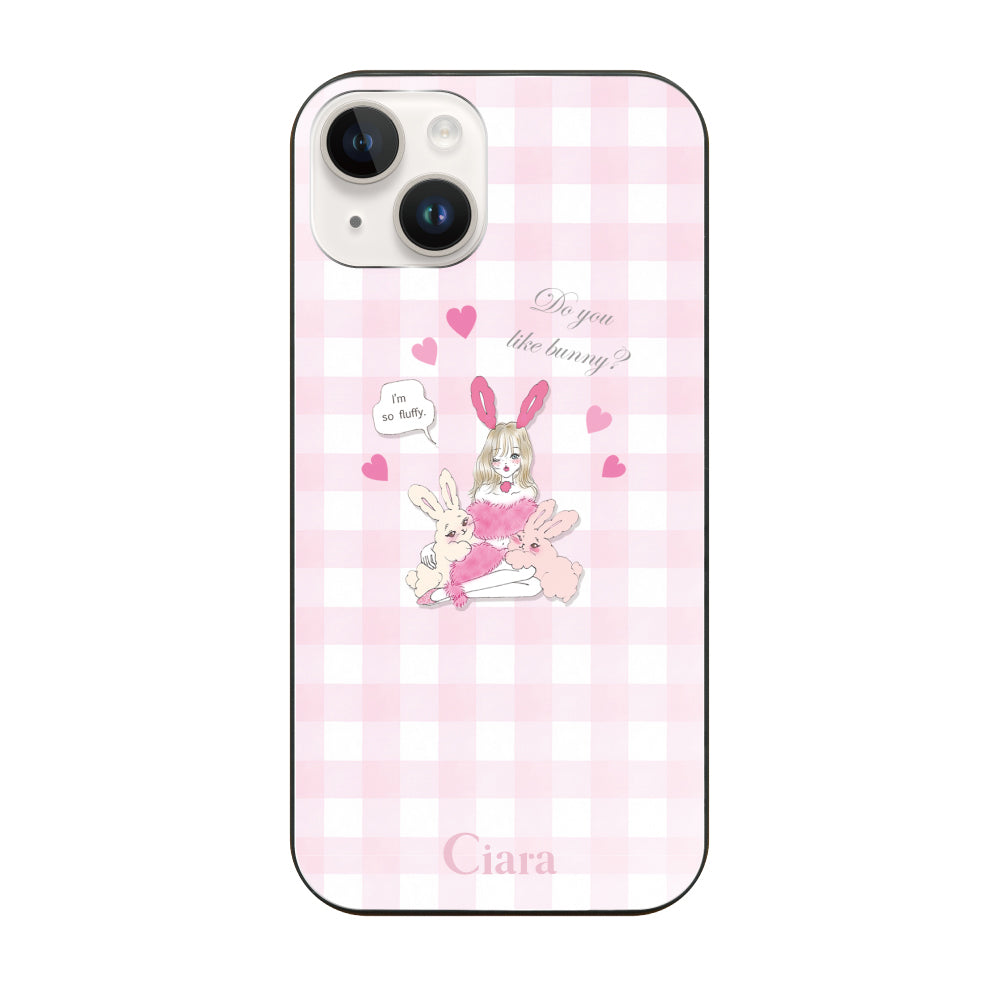 iPhone14 ガラス 強化ガラスケース バニーガール ピンクチェック