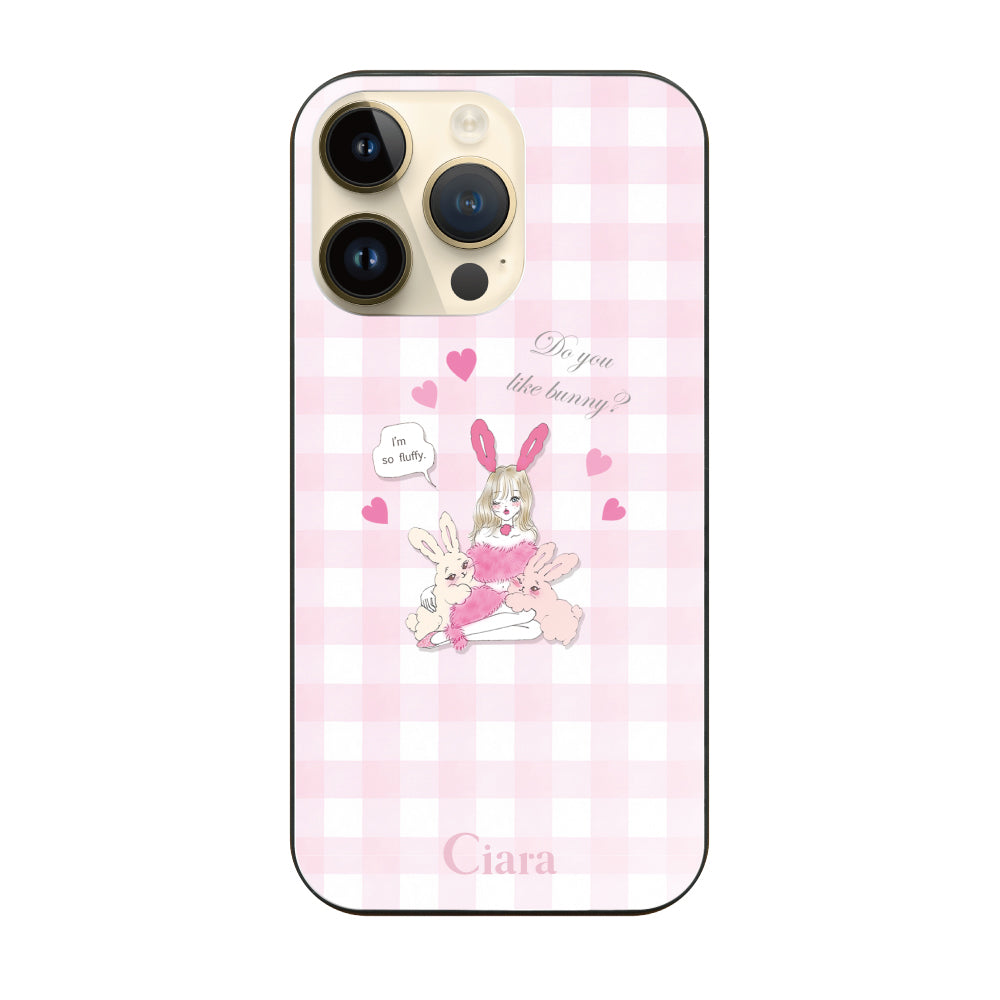 iPhone14Pro ガラス 強化ガラスケース バニーガール ピンクチェック
