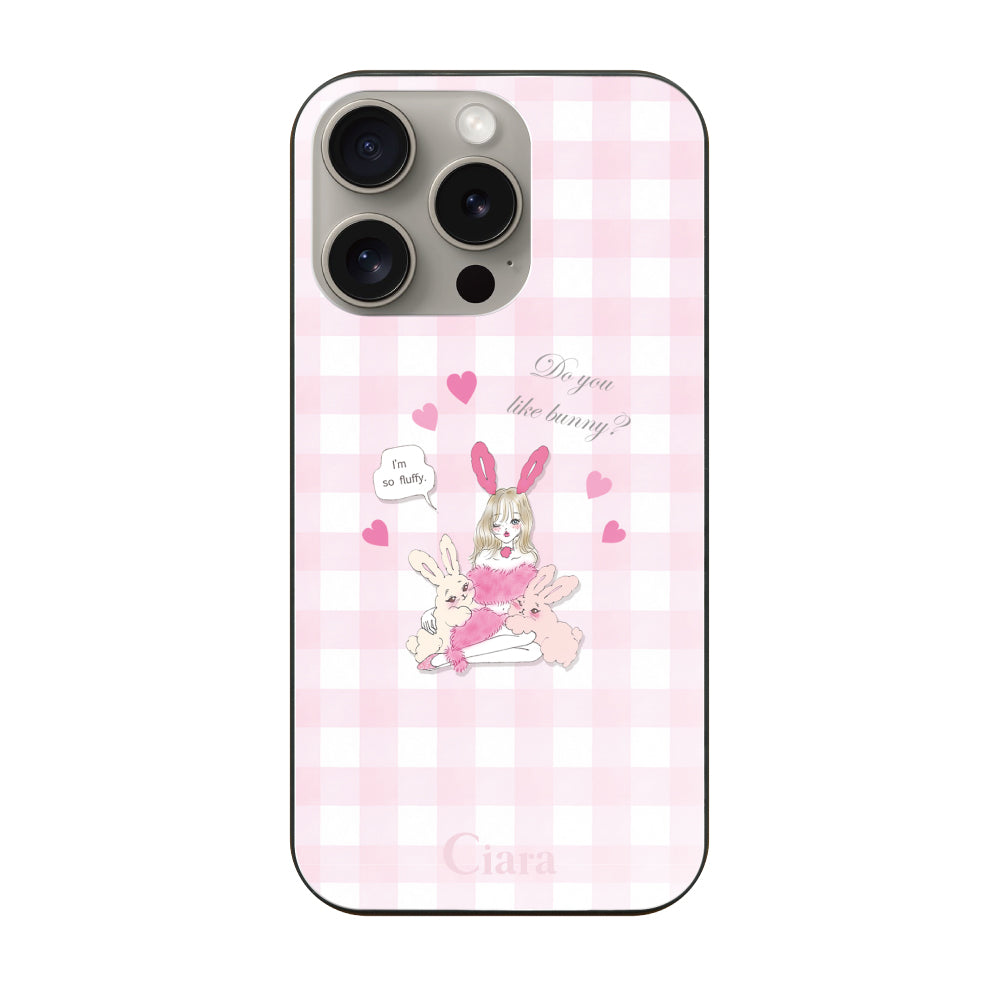 iPhone15Pro ガラス 強化ガラスケース バニーガール ピンクチェック