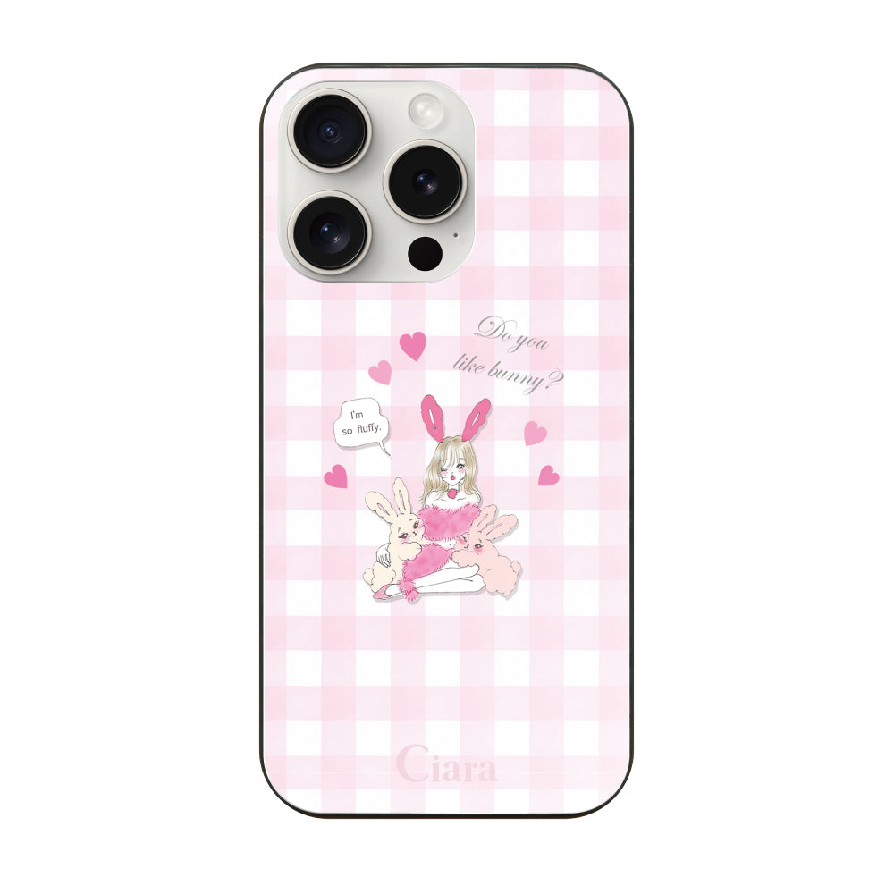 iPhone15ProMax ガラス 強化ガラスケース バニーガール ピンクチェック