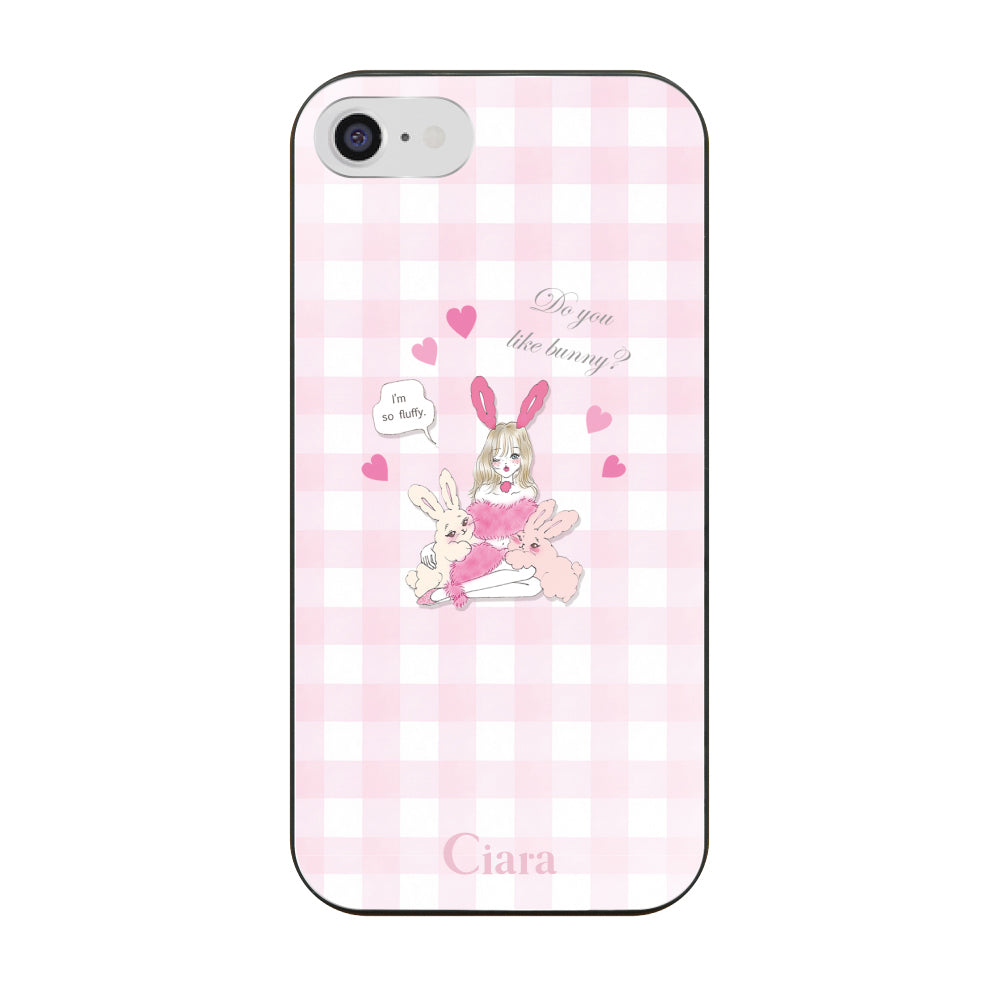 iPhone7/8/SE2/SE3 ガラス 強化ガラスケース バニーガール ピンクチェック