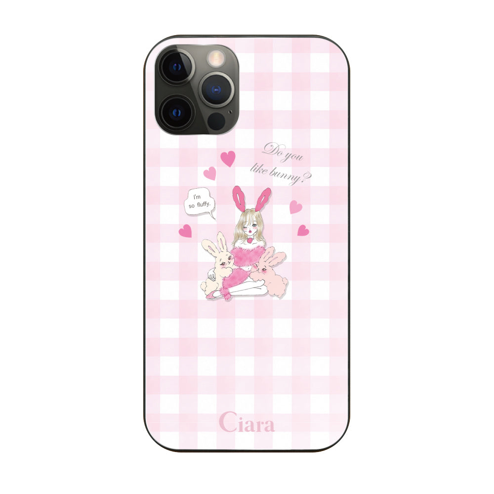 iPhoneX/XS ガラス 強化ガラスケース バニーガール ピンクチェック