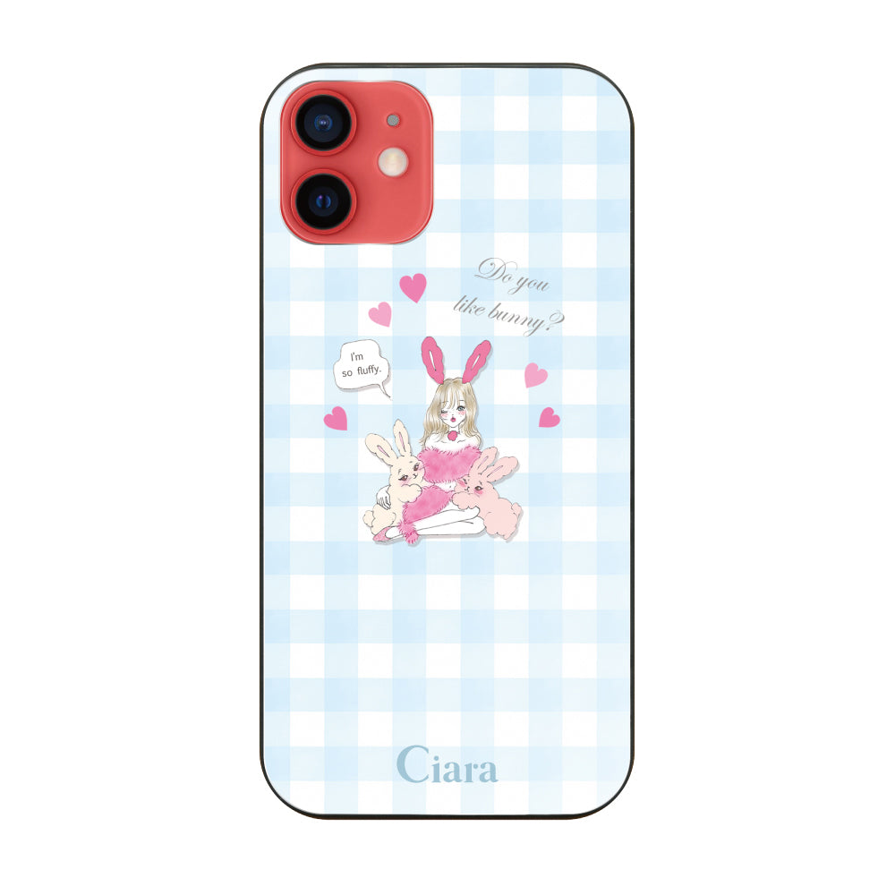 iPhone11 ガラス 強化ガラスケース バニーガール ブルーチェック