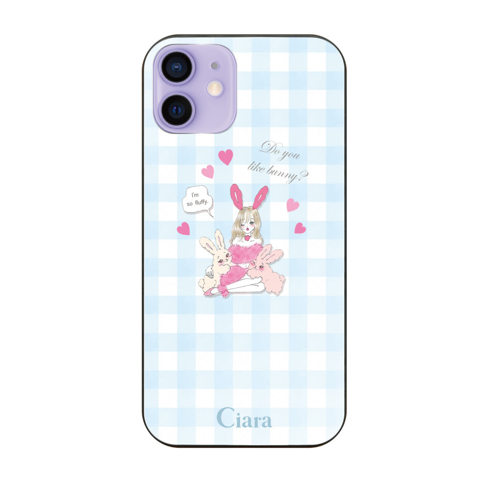 iPhone12/12Pro ガラス 強化ガラスケース バニーガール ブルーチェック