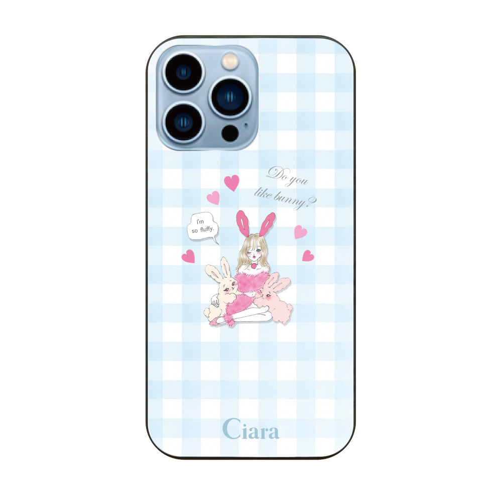 iPhone13ProMax ガラス 強化ガラスケース バニーガール ブルーチェック