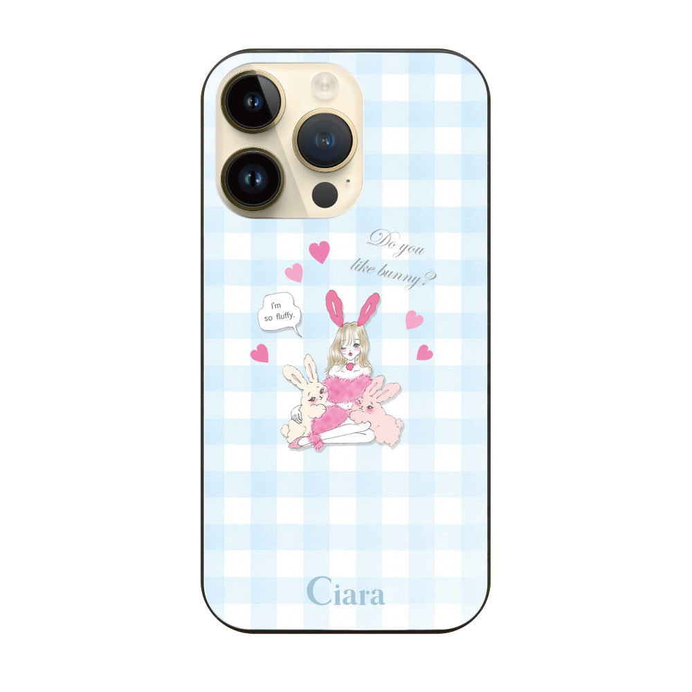 iPhone14Pro ガラス 強化ガラスケース バニーガール ブルーチェック
