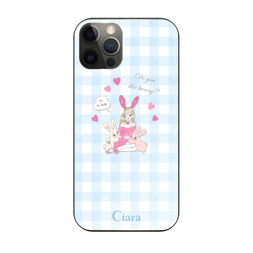 iPhoneX/XS ガラス 強化ガラスケース バニーガール ブルーチェック