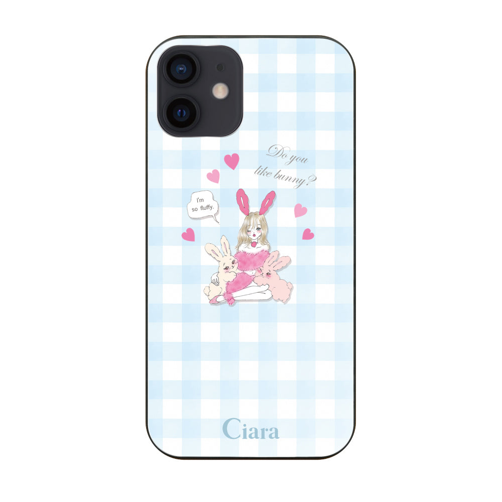iPhoneXR ガラス 強化ガラスケース バニーガール ブルーチェック