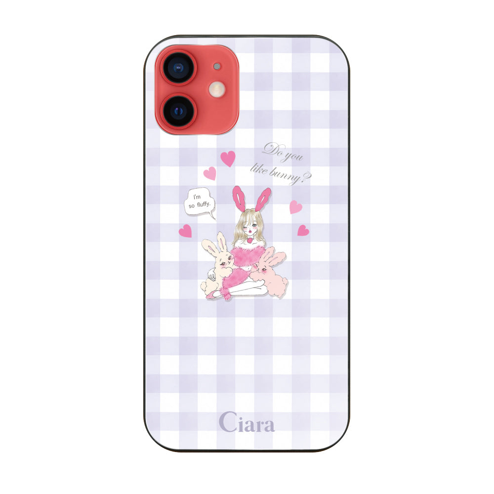 iPhone11 ガラス 強化ガラスケース バニーガール パープルチェック