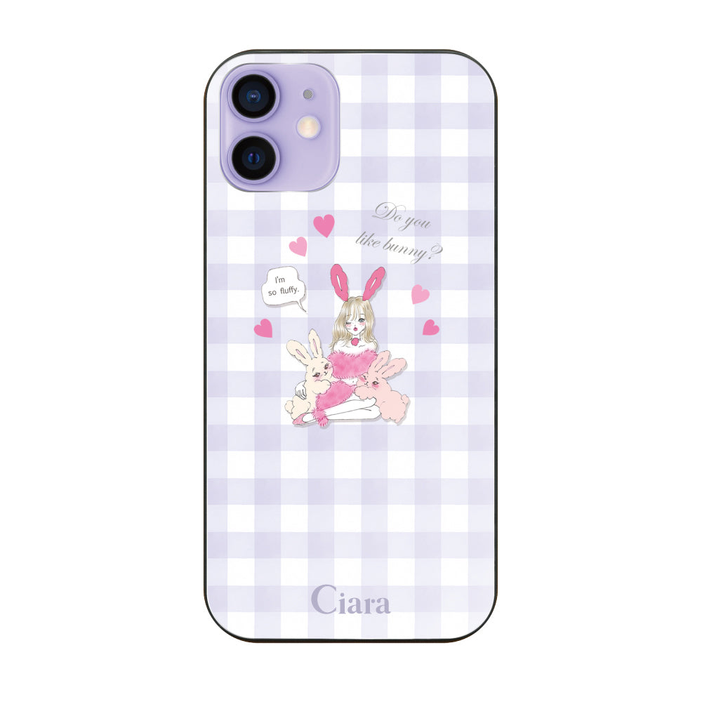 iPhone12/12Pro ガラス 強化ガラスケース バニーガール パープルチェック