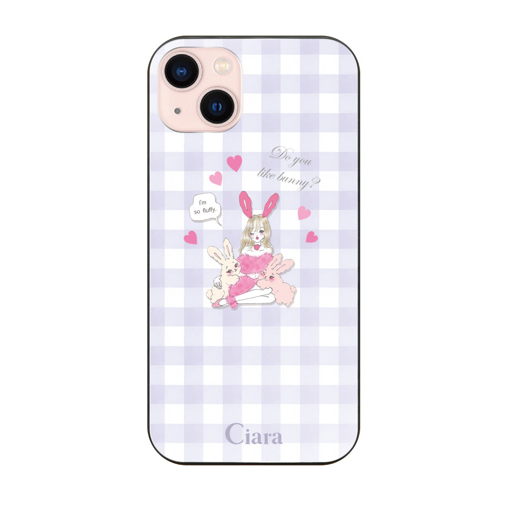 iPhone13 ガラス 強化ガラスケース バニーガール パープルチェック