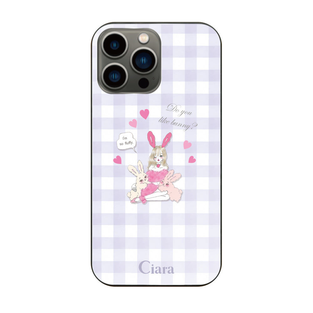 iPhone13Pro ガラス 強化ガラスケース バニーガール パープルチェック