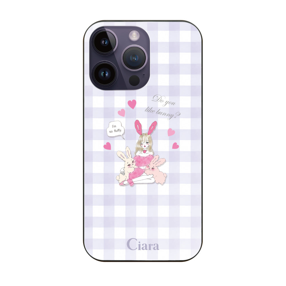 iPhone14ProMax ガラス 強化ガラスケース バニーガール パープルチェック