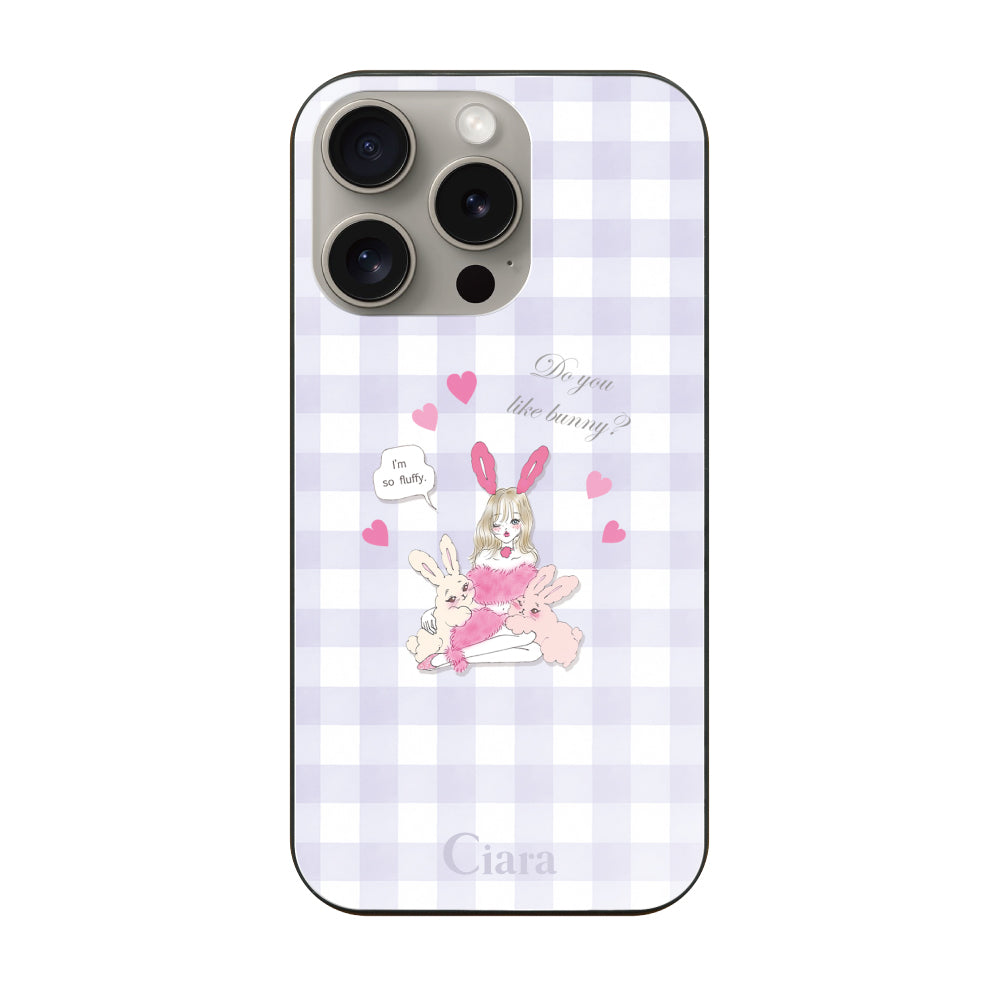 iPhone15Pro ガラス 強化ガラスケース バニーガール パープルチェック