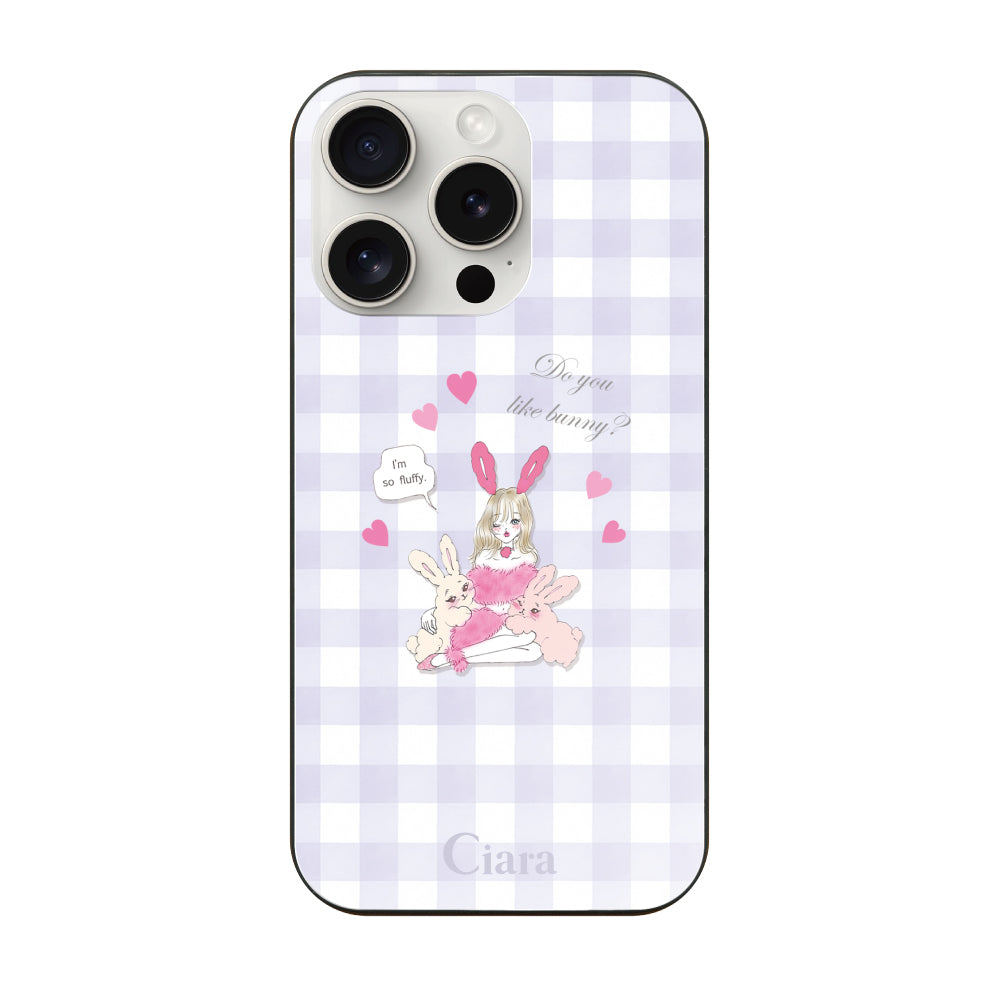 iPhone15ProMax ガラス 強化ガラスケース バニーガール パープルチェック