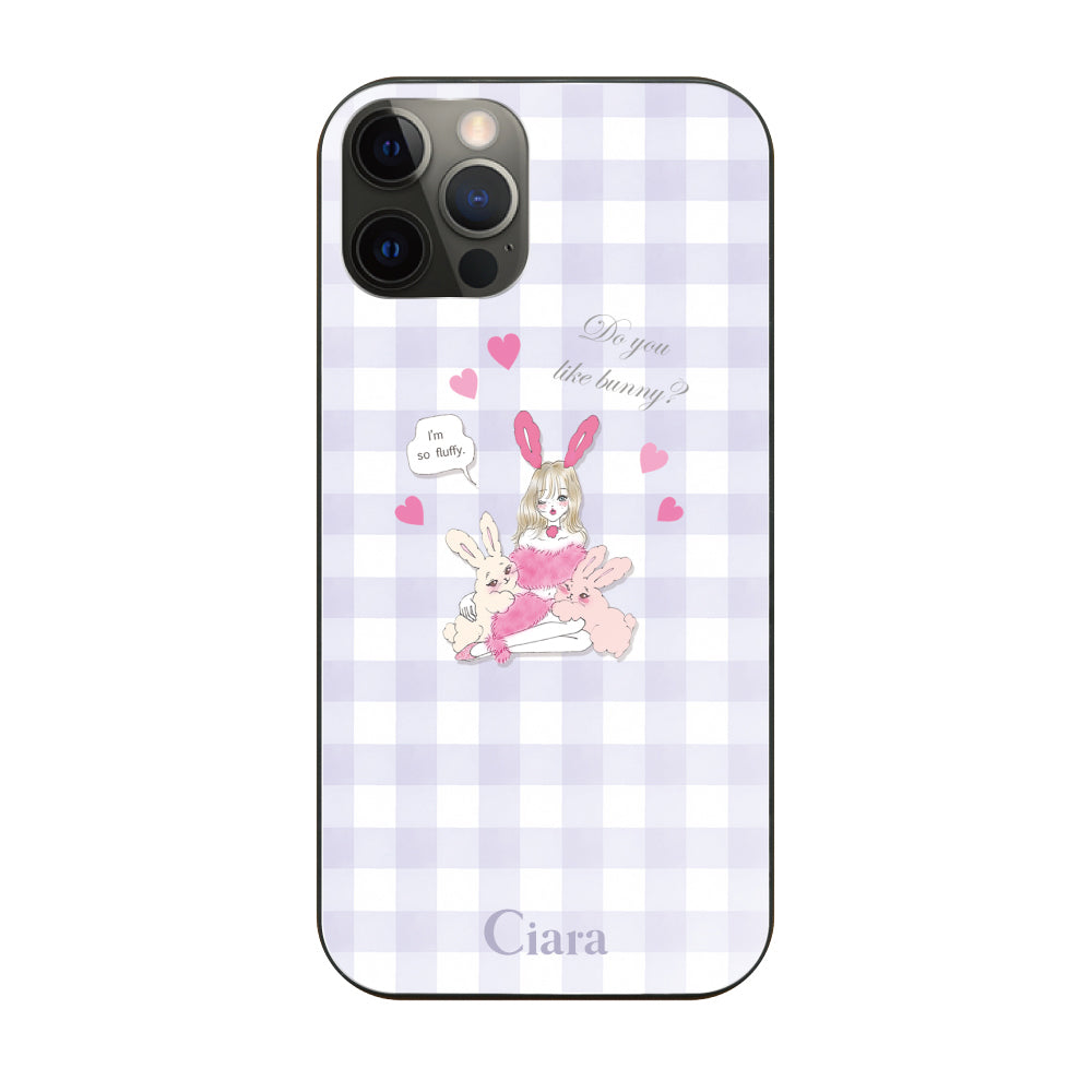 iPhoneX/XS ガラス 強化ガラスケース バニーガール パープルチェック