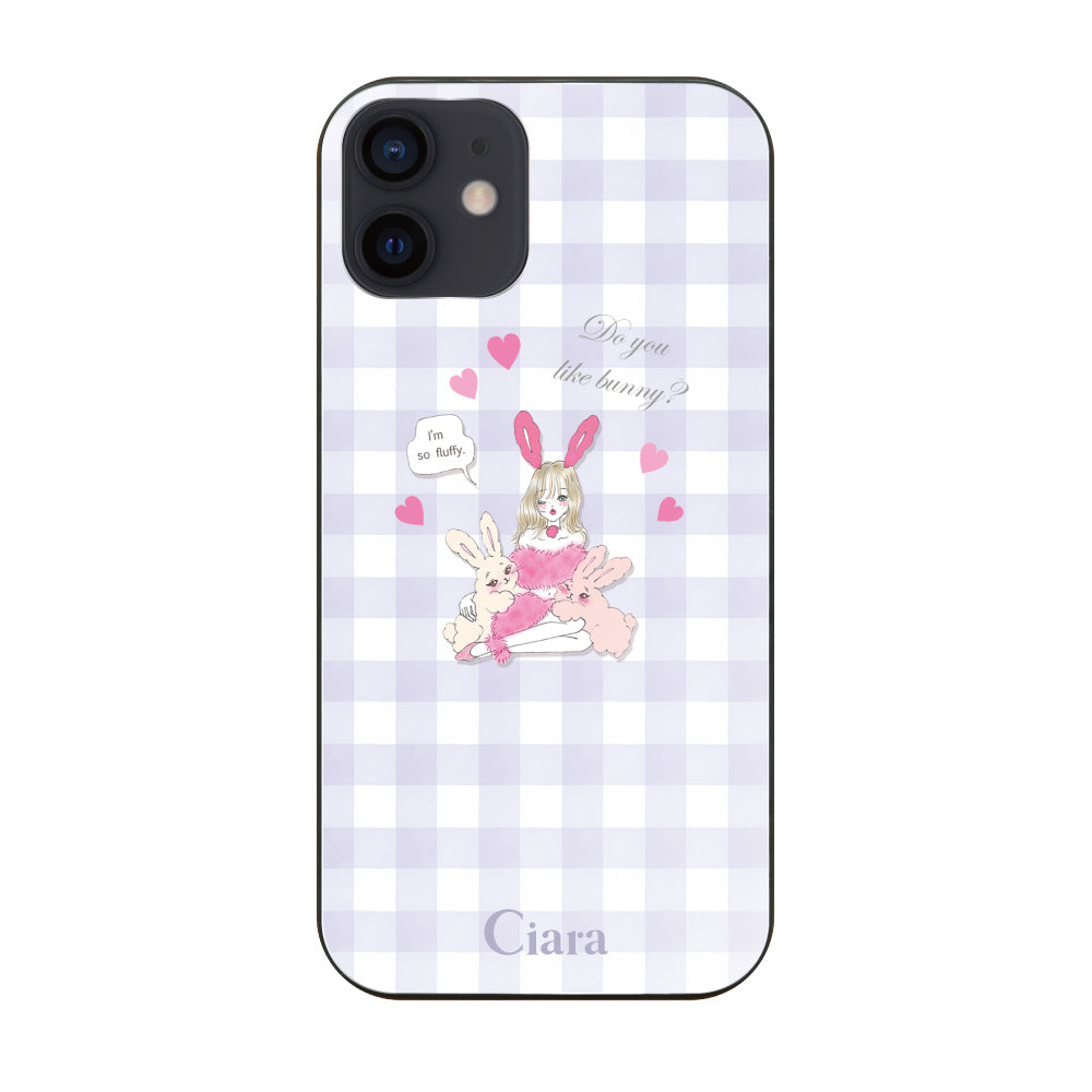 iPhoneXR ガラス 強化ガラスケース バニーガール パープルチェック
