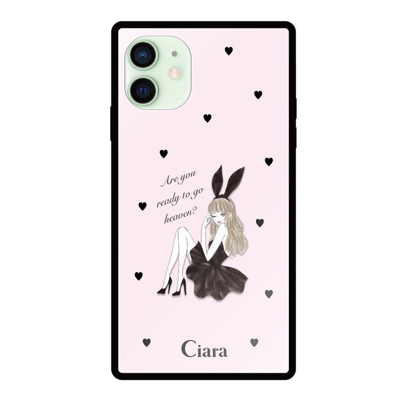 iPhoneケース スクエア 強化ガラスケース ブラックバニー