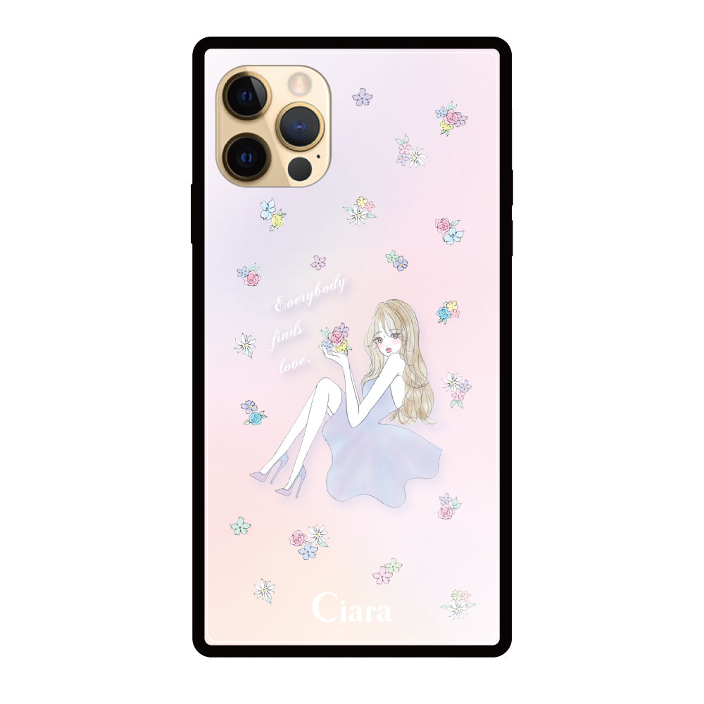 iPhone11ProMaxケース スクエア 強化ガラスケース ラベンダーガール パステル