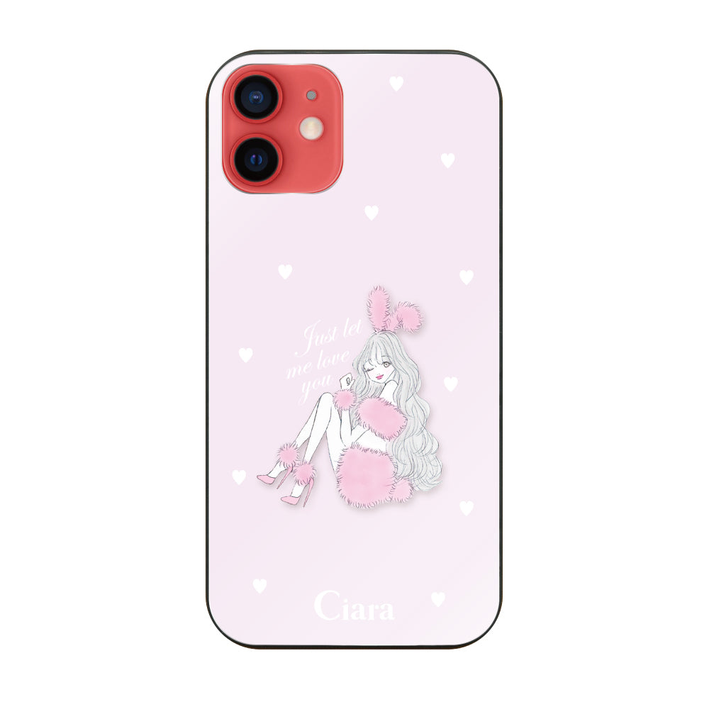 iPhone11 ガラス 強化ガラスケース ピンクバニー ピンク