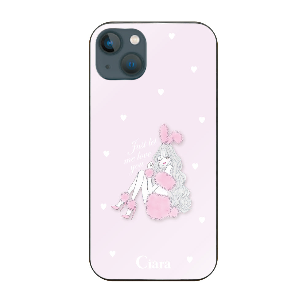 iPhone13mini ガラス 強化ガラスケース ピンクバニー ピンク