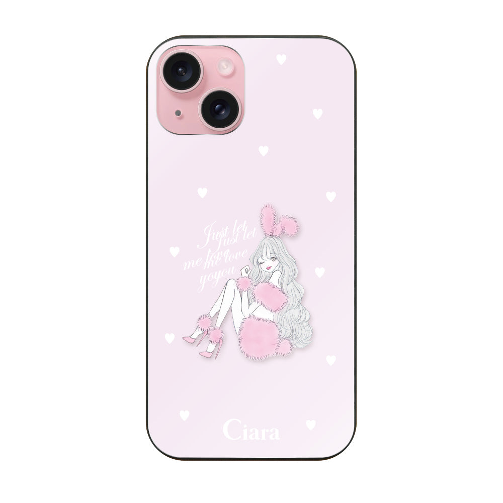 iPhone15 ガラス 強化ガラスケース ピンクバニー ピンク