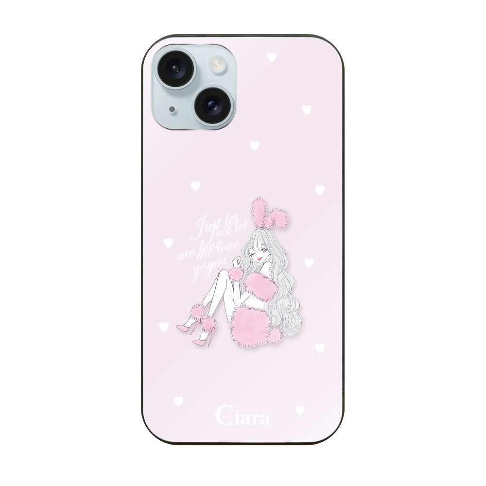 iPhone15Plus ガラス 強化ガラスケース ピンクバニー ピンク