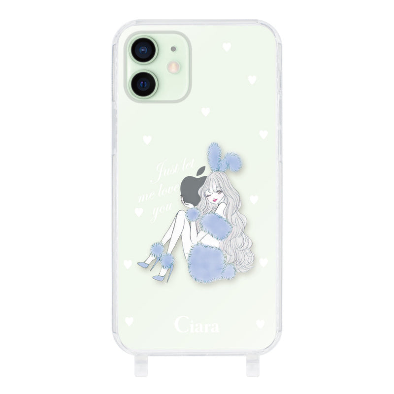 iPhoneケース ストラップクリアケース ブルーバニー
