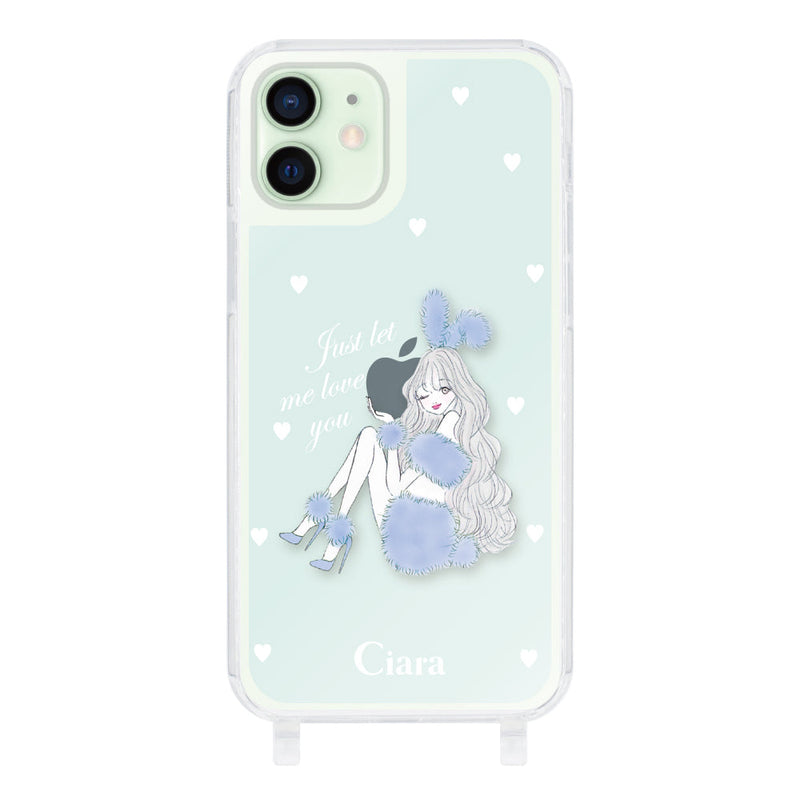 iPhoneケース ストラップクリアケース ブルーバニー