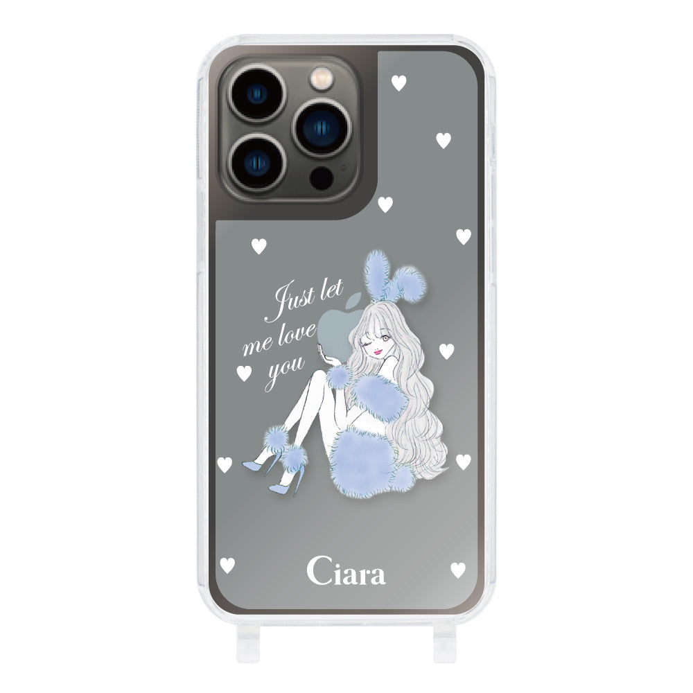 iPhone13Pro ストラップクリアケース ブルーバニー ブルー