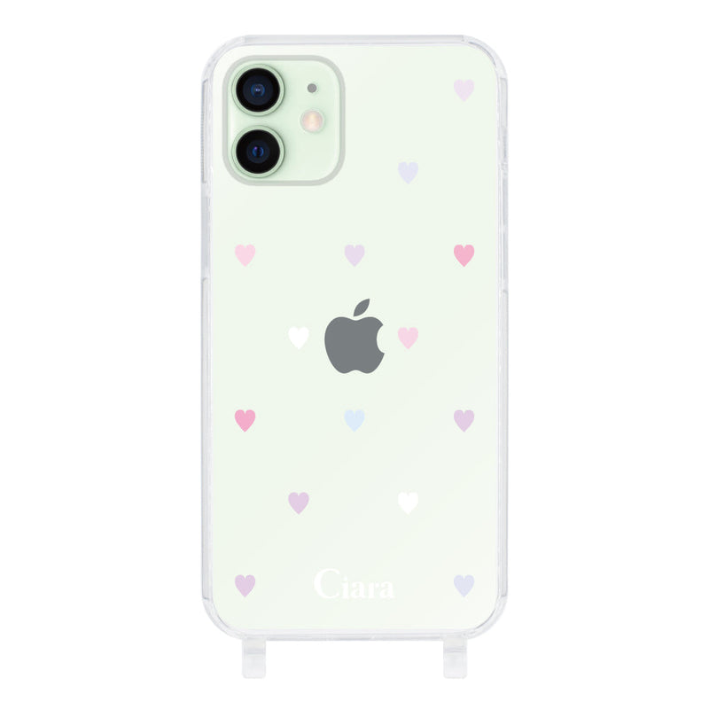 iPhoneケース ストラップクリアケース パステルハート