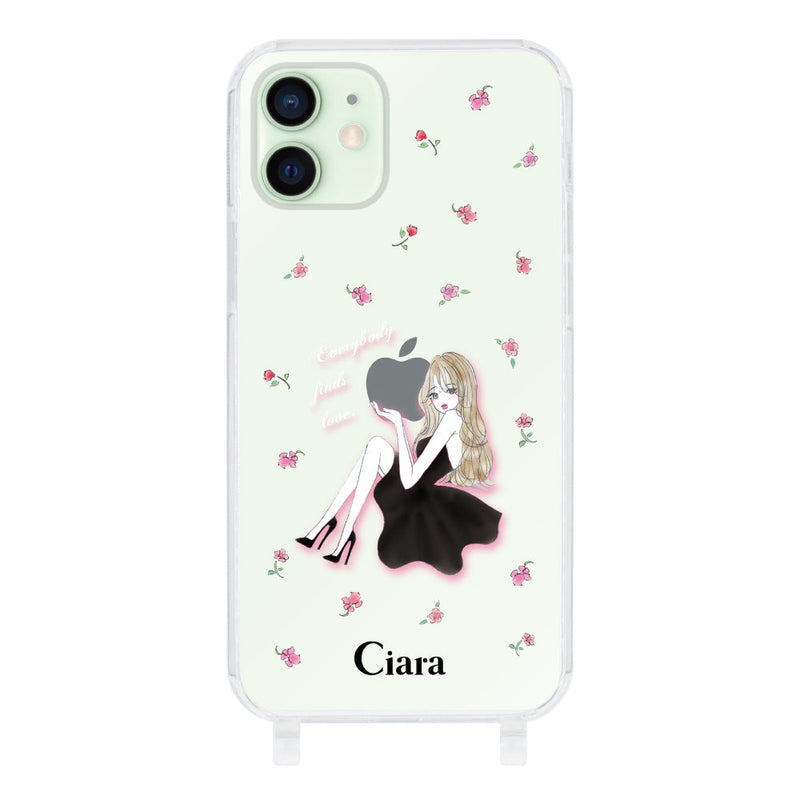 iPhoneケース ストラップクリアケース ラベンダーブラックガール