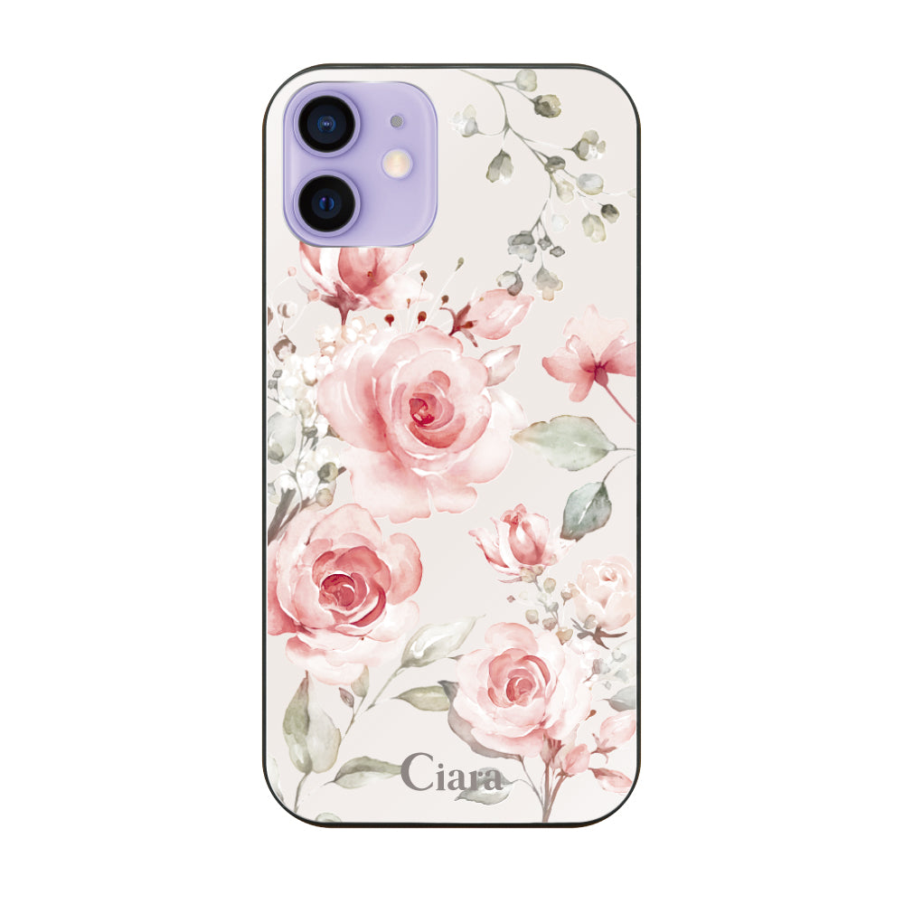 iPhone12/12Pro ガラス 強化ガラスケース スプリンクルフラワー ピンク