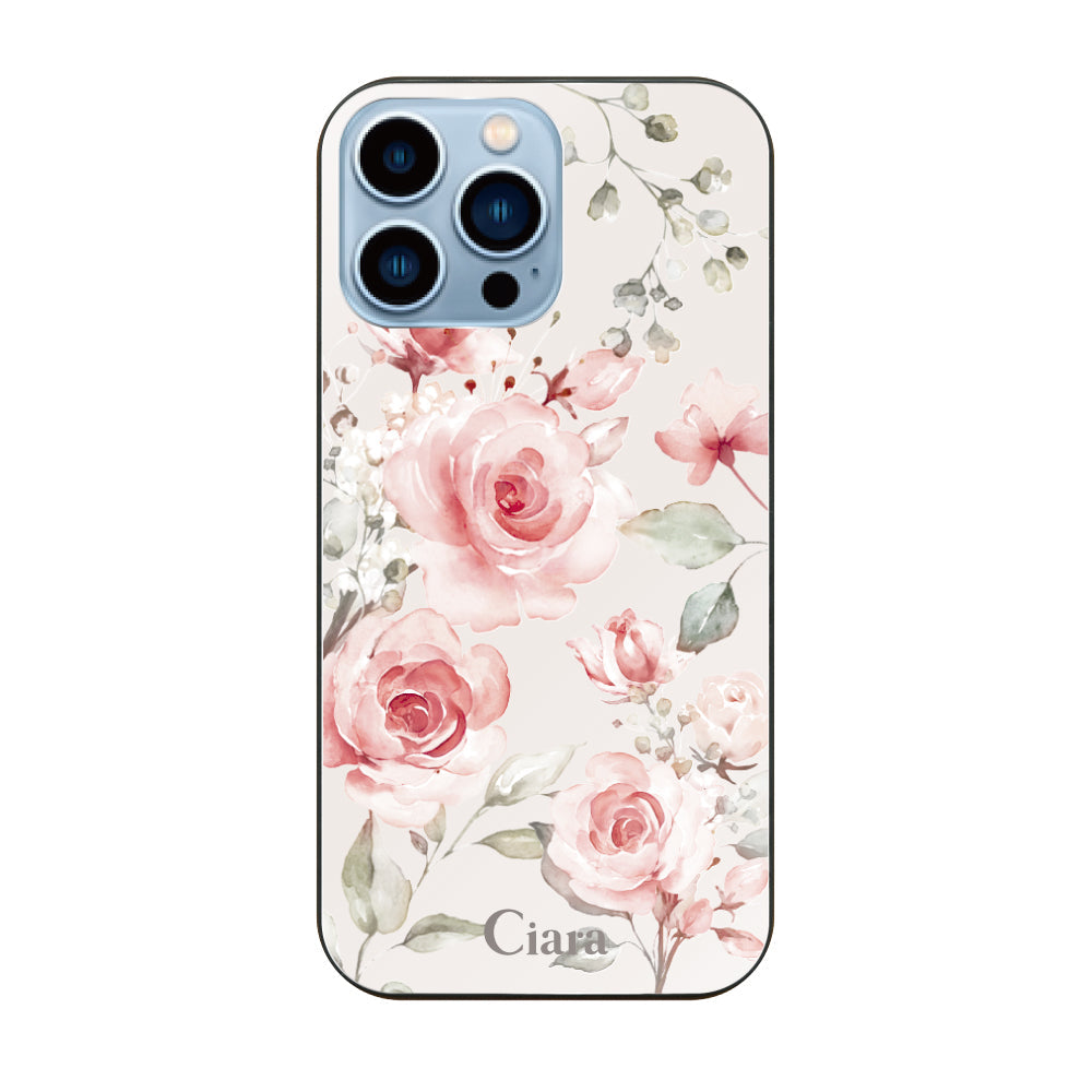 iPhone13ProMax ガラス 強化ガラスケース スプリンクルフラワー ピンク