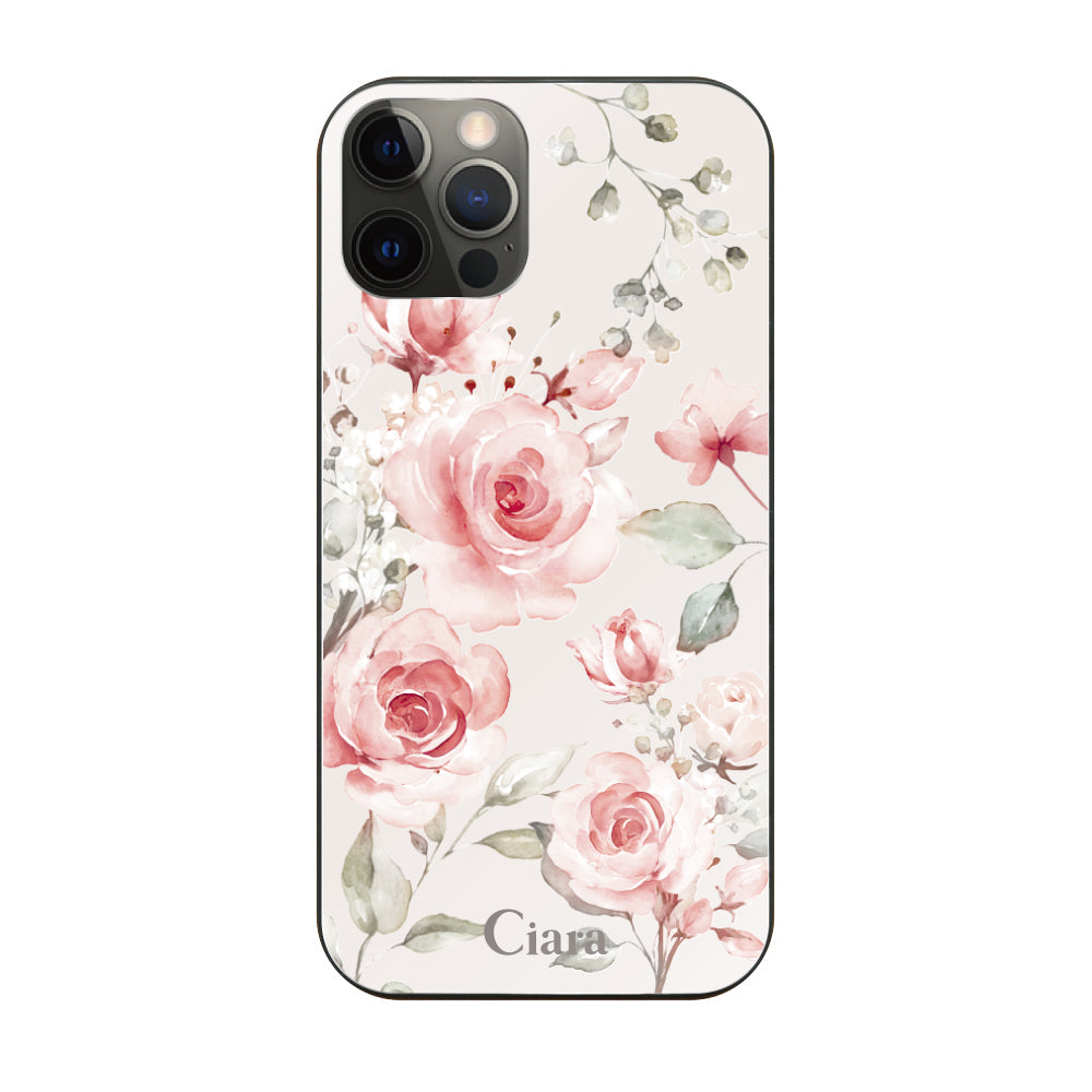 iPhoneX/XS ガラス 強化ガラスケース スプリンクルフラワー ピンク