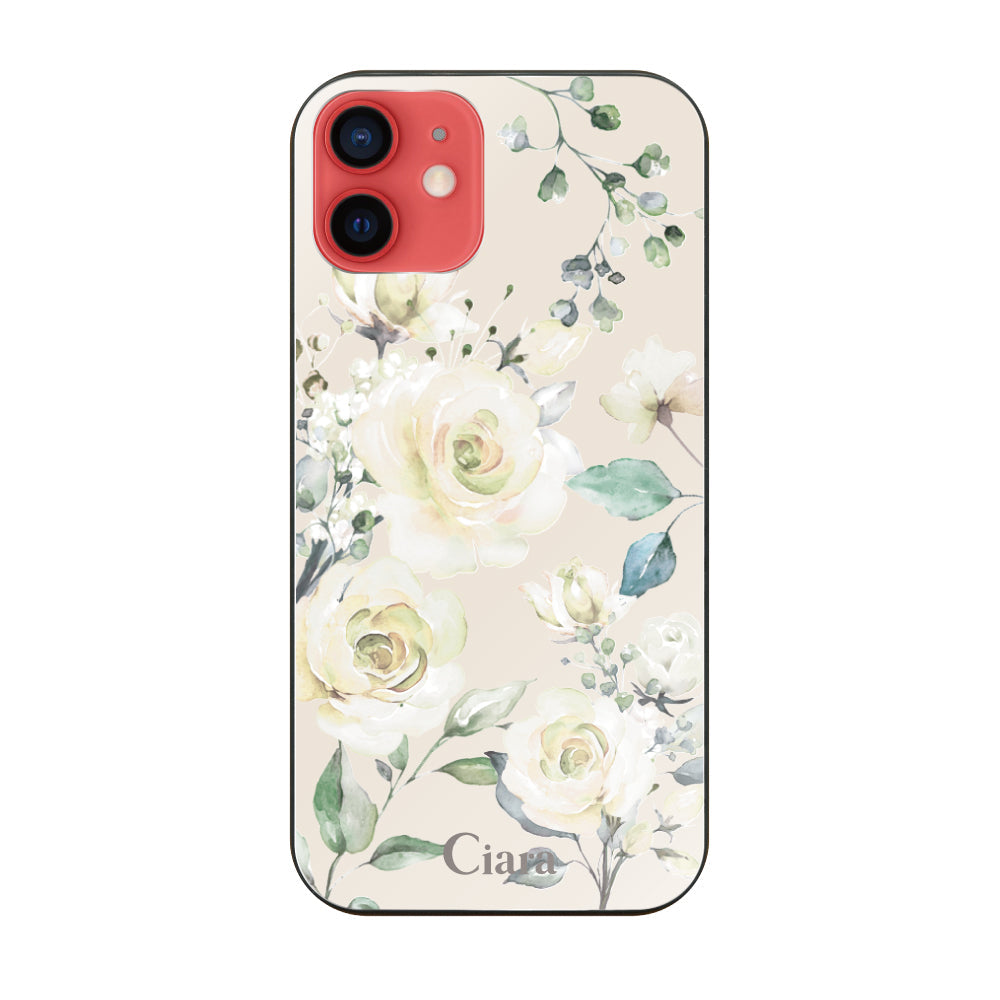 iPhone11 ガラス 強化ガラスケース スプリンクルフラワー イエロー