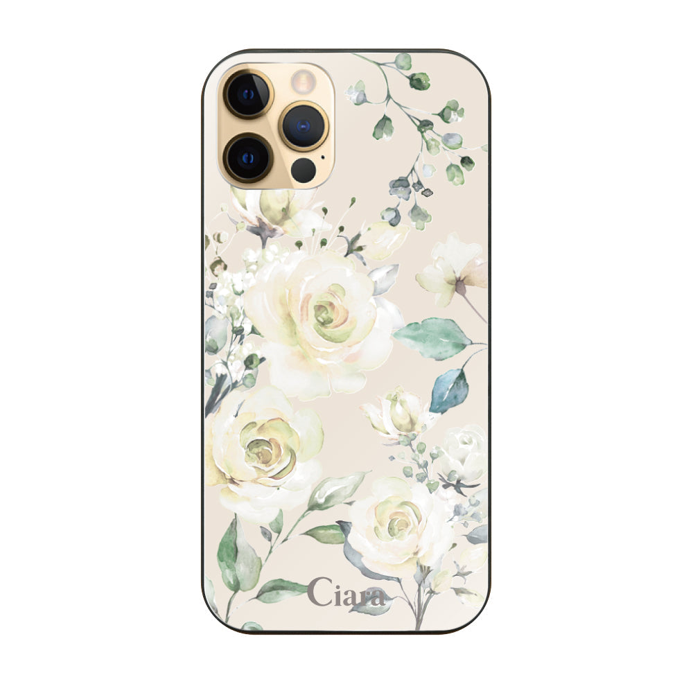 iPhone11Pro ガラス 強化ガラスケース スプリンクルフラワー イエロー