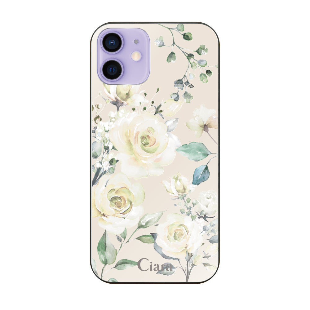 iPhone12/12Pro ガラス 強化ガラスケース スプリンクルフラワー イエロー