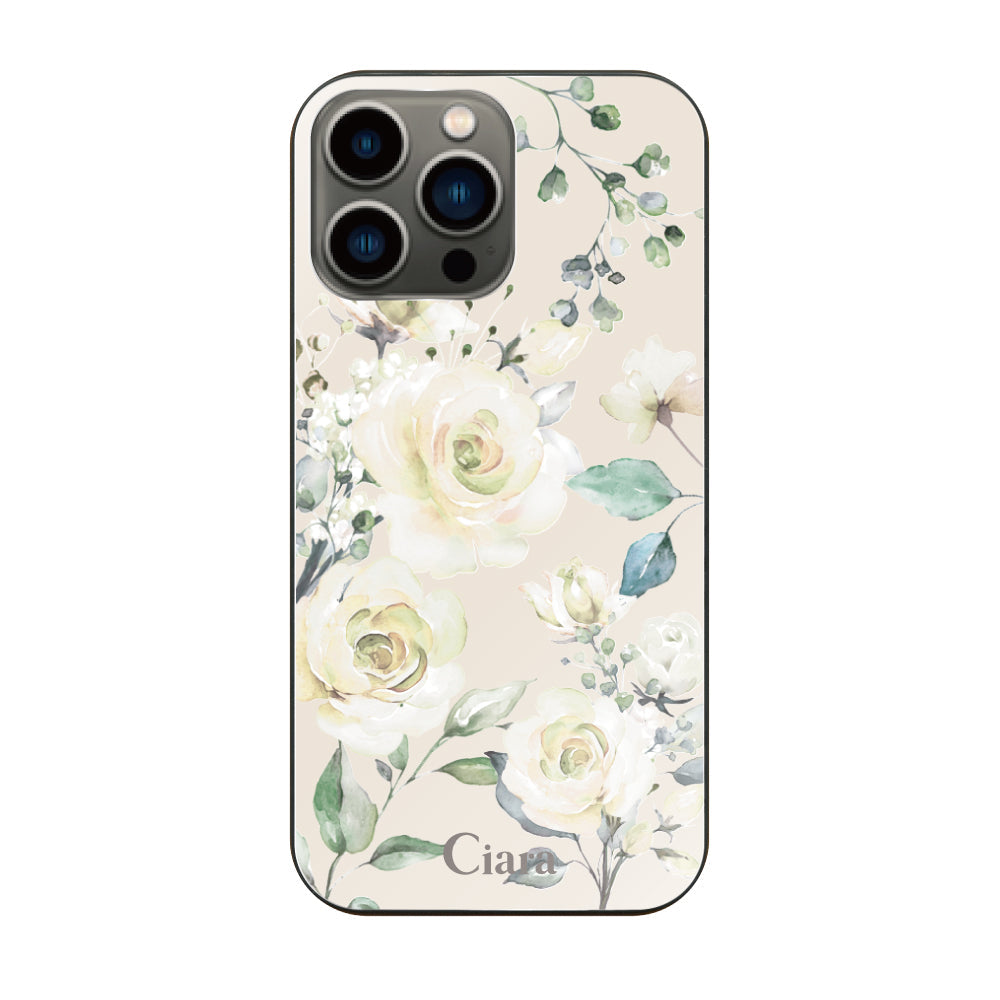 iPhone13Pro ガラス 強化ガラスケース スプリンクルフラワー イエロー