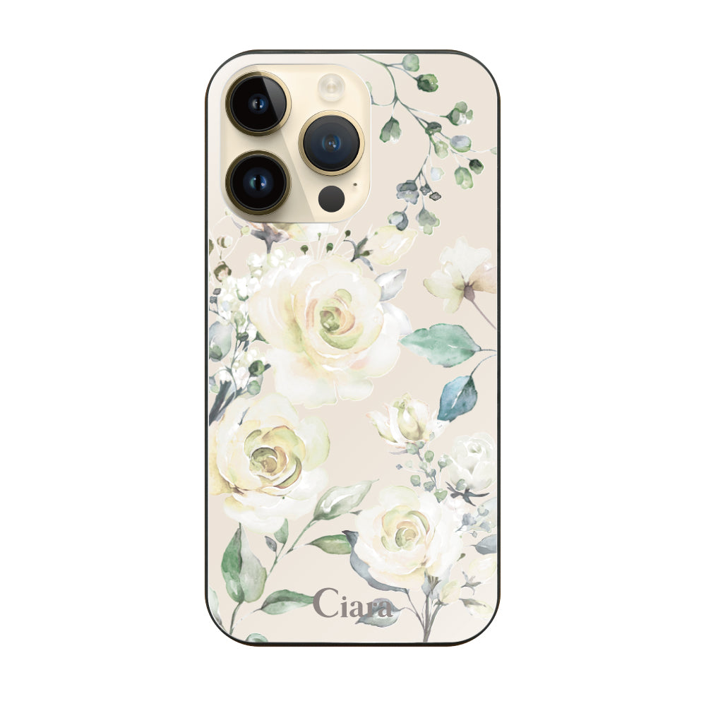 iPhone14Pro ガラス 強化ガラスケース スプリンクルフラワー イエロー