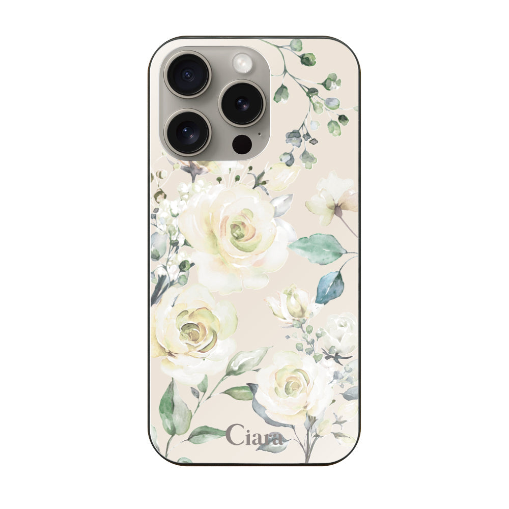 iPhone15Pro ガラス 強化ガラスケース スプリンクルフラワー イエロー