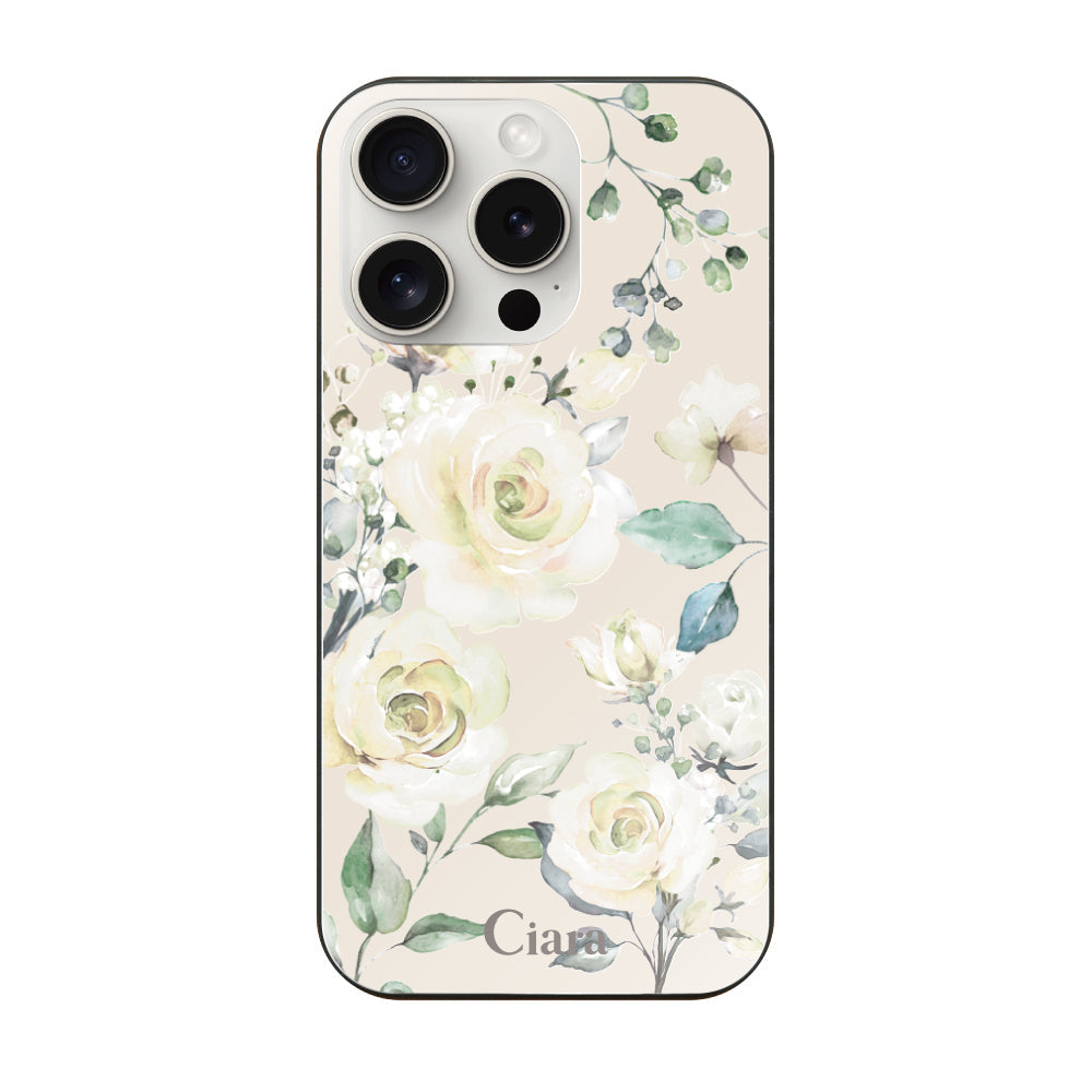 iPhone15ProMax ガラス 強化ガラスケース スプリンクルフラワー イエロー