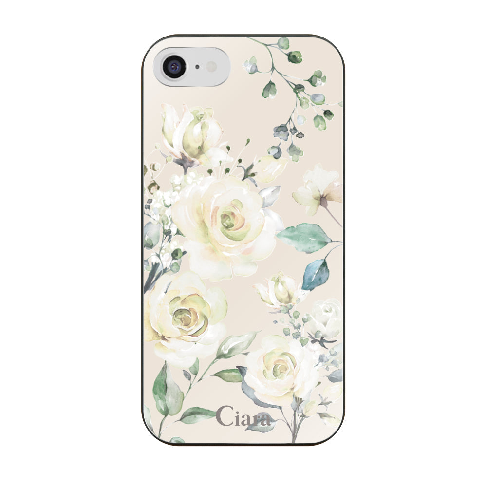 iPhone7/8/SE2/SE3 ガラス 強化ガラスケース スプリンクルフラワー イエロー