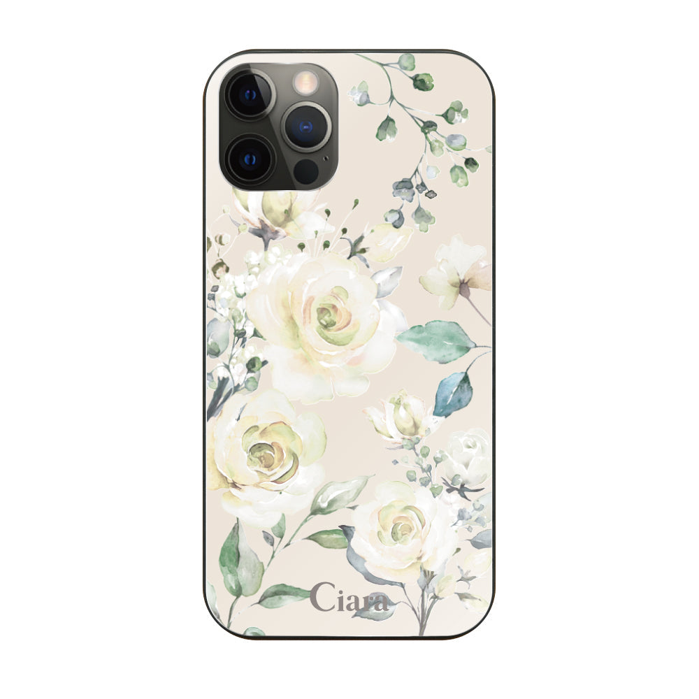 iPhoneX/XS ガラス 強化ガラスケース スプリンクルフラワー イエロー