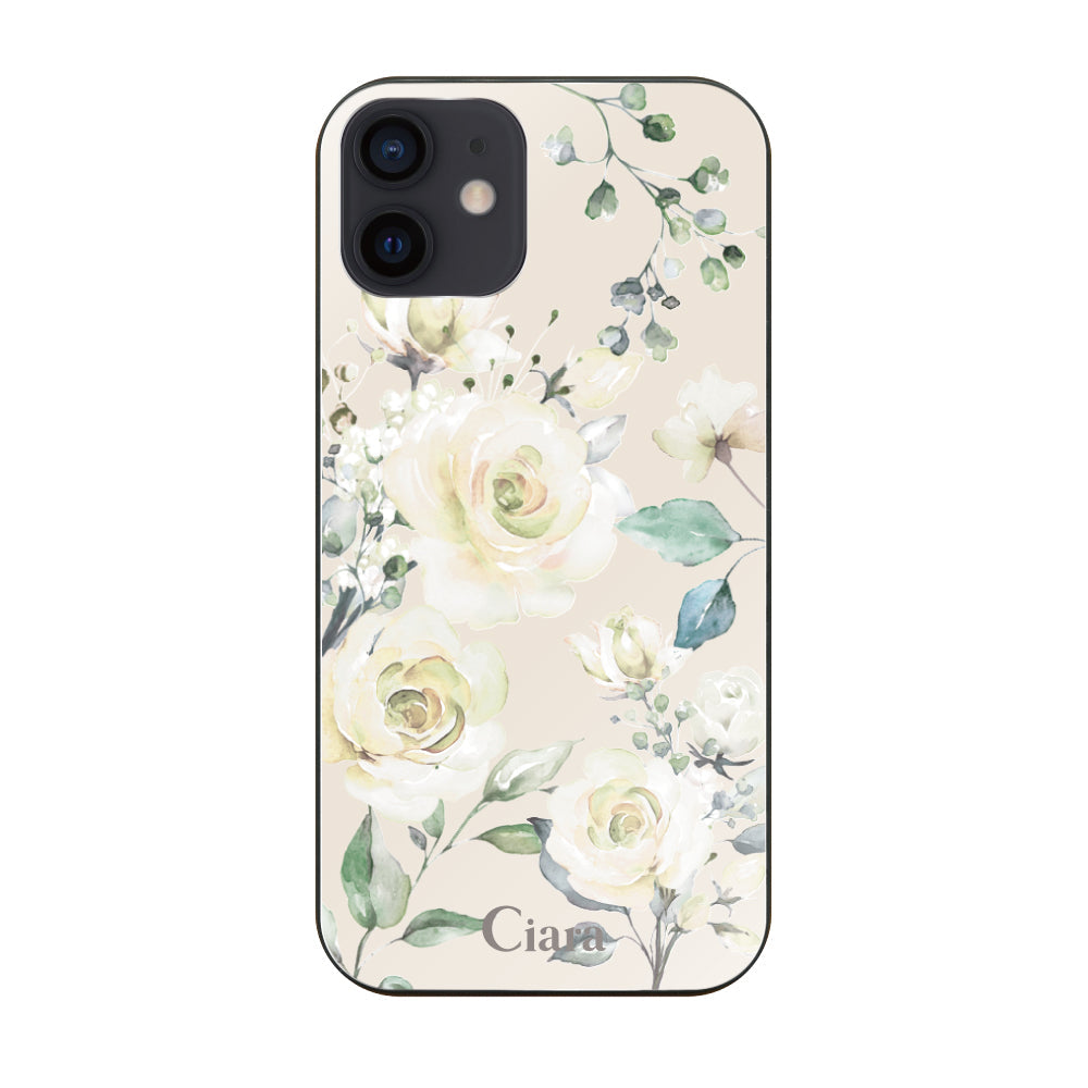 iPhoneXR ガラス 強化ガラスケース スプリンクルフラワー イエロー